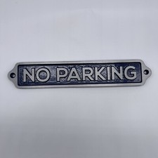 NO PARKING Sign For Doors Blue With Silver Letters Retro Vintage