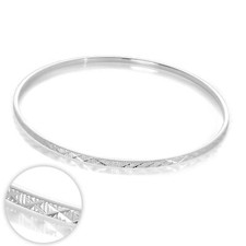 925 Real Sterling Silver Diamond Cut Kiss 66mm Stacking Bangle Adult Bangles