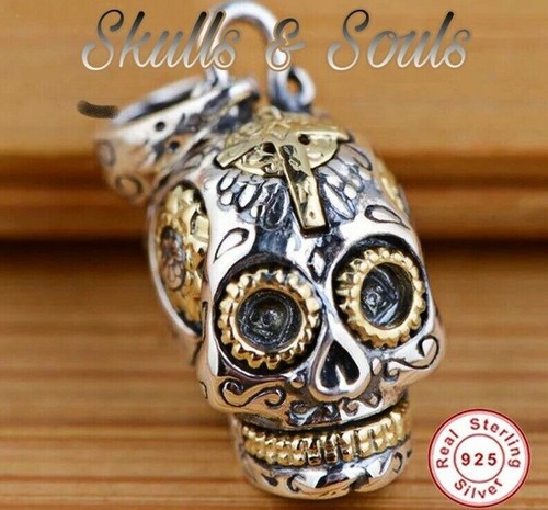 Sterling silver sugar skull - silver,