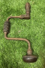 Vintage Hand Crank Drill Brace Tool With Chuck And Wooden Handle