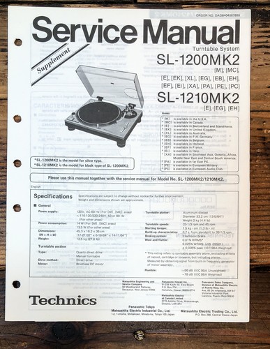 Technics 1200mk2 1210mk2 - sl-1200mk2, -1210mk2