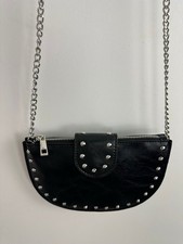 Zara Studded Oval Crossbody Bag Black Small Faux Leather 