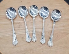 5 Vintage Soup Spoons kings pattern silver plated EPNS A1 Rogers & Sons