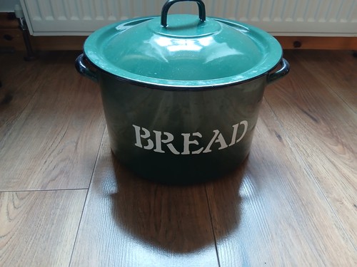 Green enamel bread bin - enamel,