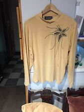 Women Long Sleeve Blouse Mustard Yellow, Low Roll Neck Sarah Dunnway Size M/L