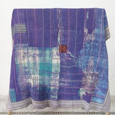 Antique Kantha Quilt Vintage Hand Stitch Indian Cotton Blanket Reversible