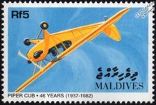 PIPER CUB J-3 / J3 Civil Light Aircraft Stamp (1998 Maldives)