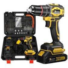 Cordless Drill 21V Hammer Drill Set 2x 2000mAh 28+3 Torque 52Nm 27PCS Drill Bits