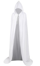 Unisex White velour Hooded Halloween Cloak Long Cape Robe for fancy dress