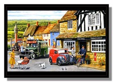 Morris Z Royal Mail van and Bedford mobile shop framed picture free p&p UK