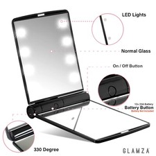 Foldable 8 LED Travel Mirror Cosmetic Flip Vanity Mirror Compact Pocket Size