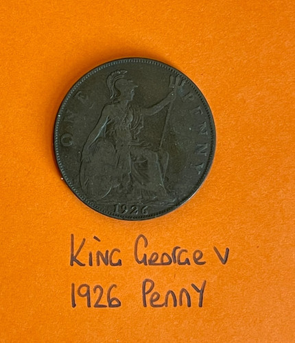 King george one penny coin - v,