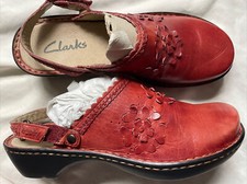 Clarks Rust Red Leather Clogs