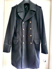 H&M MENS PEA COAT DOUBLE BREASTED MILITARY BLACK NAVAL JACKET PEACOAT EUR 50