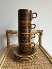 Hornsea Heirloom Brown Teacups and Saucers x 4