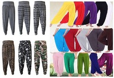 Womens Plain Printed Harem Trousers Pants Ali Baba Baggy Aladin Boho Hippy 8-26