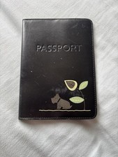 Radley London Black Leather Passport Holder with Dog and Leaf Design