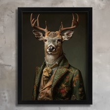 Vintage Stag In A Suit Portrait Retro Stag Wall Art Gentleman Stag Print