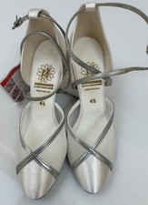 New Supadance Dance Shoes, Silver/White Satin, Size 4.5, 2.5” Slim Heel