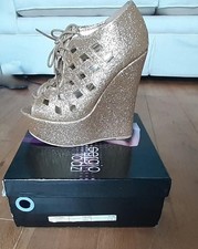 Sergio Todzi Gold Glitter Lace Up Wedge Platform Shoes - Size 5