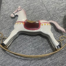 Christmas Metal Rocking Horse Decoration  6x 8 Inch Metal Hand Painted Rustic