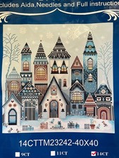 Winter Village Scene with Blue