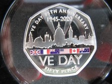 2020 VE DAY 75th ANNIVERSARY SILVER PROOF PIEDFORT COLOURED 50P BOXED WITH COA