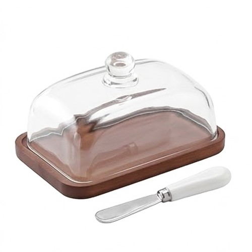 Glass butter dish with - butter, &