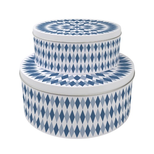 Navy argyle check cake tin - check,