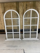 Pair Of Large Arched Wooden Framed Windows