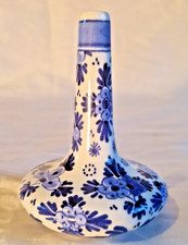 Vintage Miniature Small Blue White Delft Bottle Stem Vase Pot Floral Pretty 