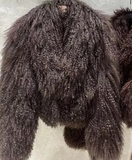 Luxury Mongolian Lamb Fur Coat. Dark Brown Woman’s Size 12-16 Uk