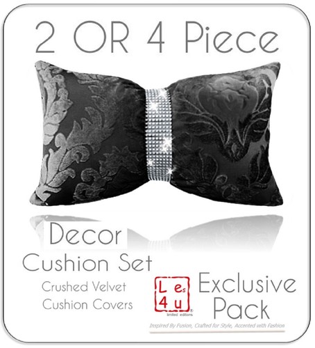 Black crushed velvet cushion - velvet,