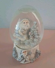 Woolbro Small Father Christmas Santa Tree Egg Shaped Snow Globe Glitter Grey 4"