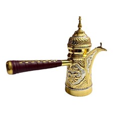 Majestic Dallah: 100% Copper, Hand Engraved Gold Design with Leather Handle