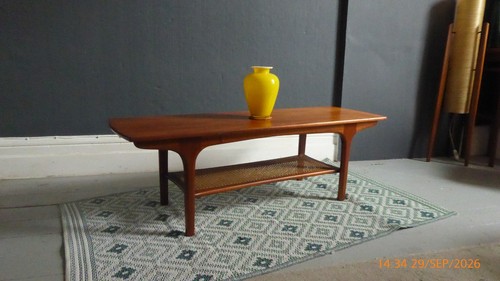 Vintage teak coffee table cane - table,