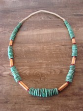 Native American Indian Hand Strung Turquoise Copper Graduated Saucer Bead Nec...