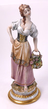 CAPODIMONTE PORCELAIN FIGURE OF LADY SERVENT GIRL WITH BASKET OF FLOWERS