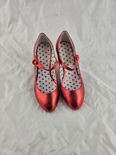  Office Mary Jane Shoes 6 UK  EU 39 Red Metallic Leather Kitten Heels Classic 