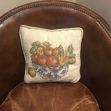 Vintage FLORAL RETRO Shabby Chic Tapestry Needlepoint Cushion, Fruit Bowl.