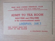 West Ham United v Liverpool 1976 FA Cup 3rd Round Tea Room used ticket stub vgc