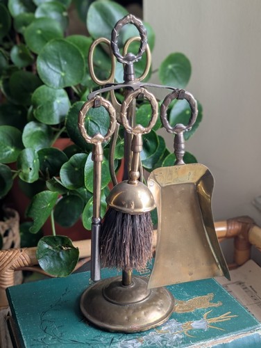 Vintage brass fireside set - fireside,