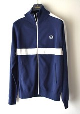 Fred Perry Sales Sample Zipped Navy Blue Striped Track Top Jacket Size Medium
