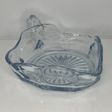Vintage Cream Jug/Sauce Boat-Pale Blue Pressed Glass-16 cm Long