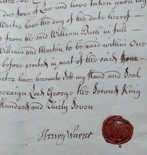 Antique document Last Will And Testament 9th March 1723 Henry Wartor, Georgian.