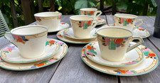 Vintage Art Deco 1920/30's Morley Ware 'Jewel' Tea Cups, Saucers, Plates & Bowl
