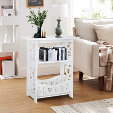 White 2-Tier PVC Side Table Modern Nordic Small Nightstand Bedroom Living Room