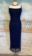 Evening Dress 10 Navy Blue Quiz Ballgown Silver Glittery Stretch Fishtail Party