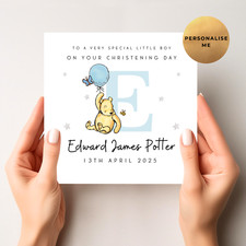 Personalised Winnie The Pooh Christening Card - Baptism Card - Dedication Card