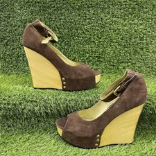 OFFICE BROWN TAN PLATFORM HIGH HEELS WEDGE EXTREME SUEDE PEEP TOE Size UK 6